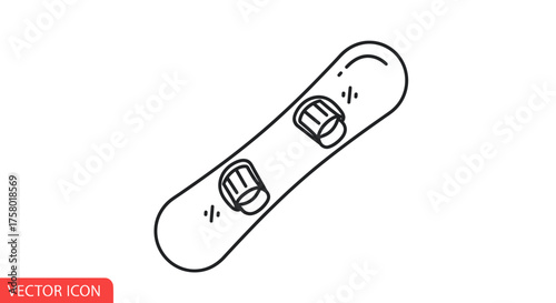 Simple Line Art Icon of a Snowboard with Bindings.