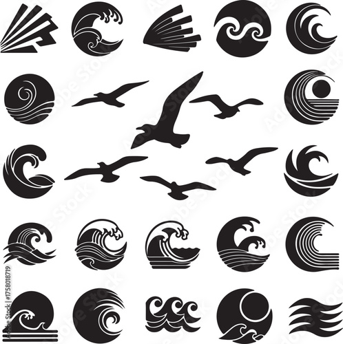  sunrise sea logo icon set design 