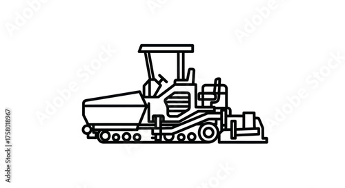 Line Art Illustration of a Modern Asphalt Paver Machine.