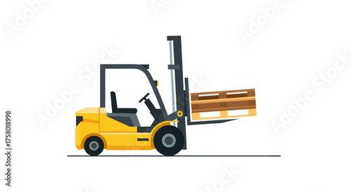 Yellow Forklift Truck Carrying Wooden Pallet Illustration.
