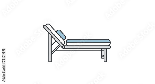 Simple vector illustration of an adjustable wooden lounge chair with blue cushion.