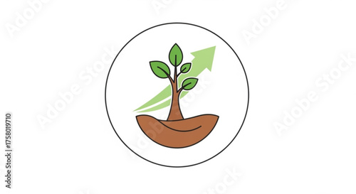 Plant growing with upward arrow, sustainable growth concept