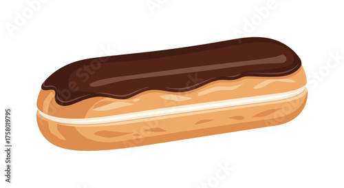 Delicious Chocolate-Covered Eclair with Cream Filling.