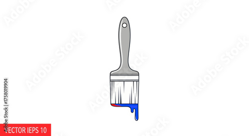 A flat design icon of a paintbrush loaded with dripping red and blue paint.