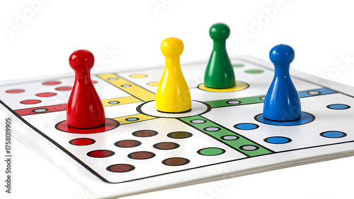 Ludo Board Game Colorful Pawns on White Strategy  Family Entertainment Activity