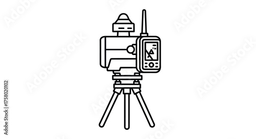 Surveying Equipment: Total Station on Tripod Precise Measurement Tool.