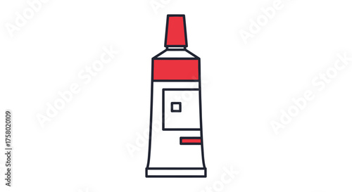 Simple cartoon tube with red cap and label vector illustration.