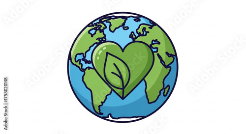 Earth with heart and leaf, representing ecology