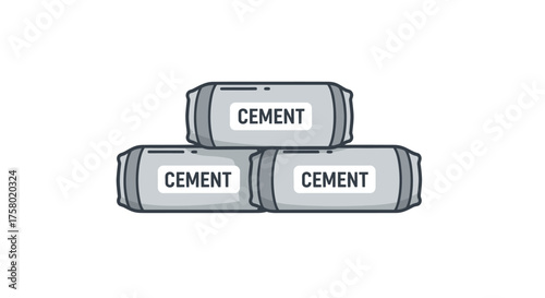 Three Stacked Gray Cement Bags Illustration with CEMENT Labels.