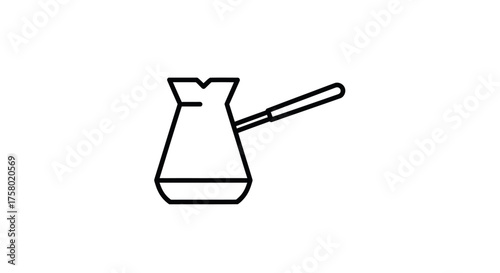 Black outline Turkish coffee pot icon traditional cezve for brewing hot beverage.