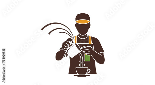 Professional Barista Pouring Milk for Latte Art Silhouette.