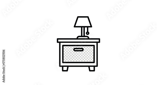 Simple Line Art Illustration of a Bedside Table with Lamp.
