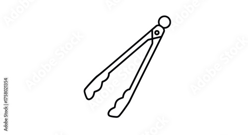 Simple Black Outline Drawing of Kitchen Tongs Utensil.