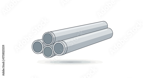 Stacked Metallic Pipes Illustration with Shadow and Detailed Design.