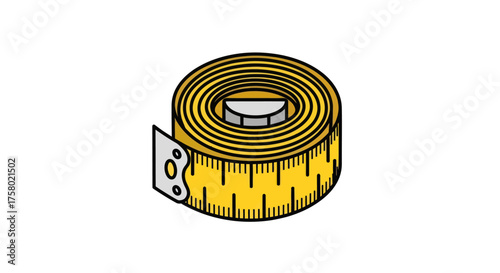 Rolled Yellow Measuring Tape with Metal End Close-Up View.