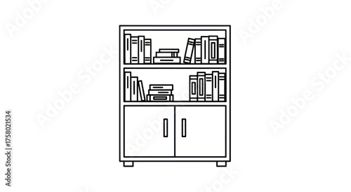 Simple Black and White Bookshelf Filled with Books.