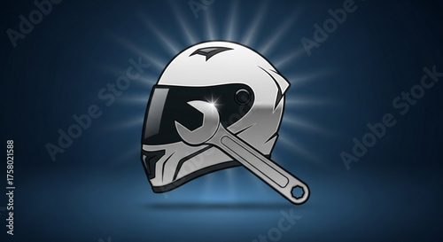 Helmet with wrench, symbolizing motorcycle repair and maintenance services