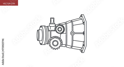 Detailed Line Drawing of a Mechanical Gearbox Assembly.