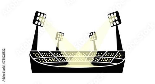 Stylized Sports Stadium with Bright Floodlights Illustration.