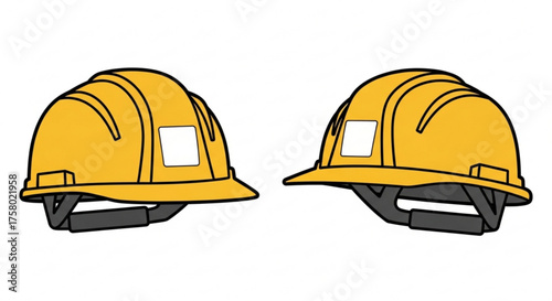 Two yellow hard hats, safety equipment for construction