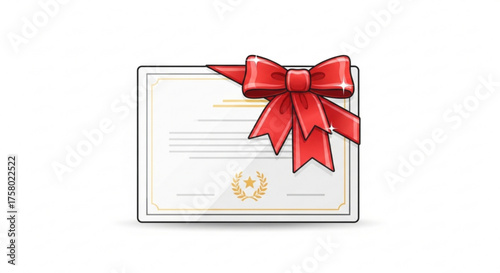 Illustration of a certificate with a red ribbon