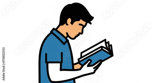 Illustration of a student reading a book view