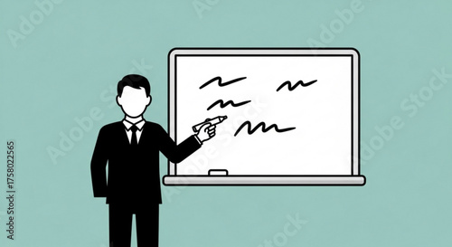 Illustration of a teacher writing on a whiteboard with a marker pen