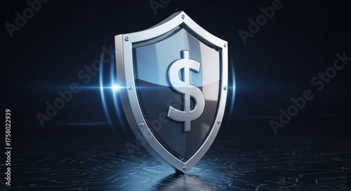 Silver shield with dollar sign, symbolizing financial protection and security