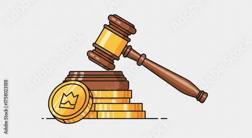 Gavel resting on a stack of gold coins