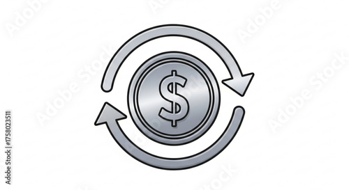 Silver dollar coin with arrows circling it