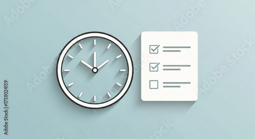 Clock and checklist represent time management and task completion isolated