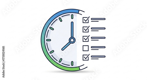 Clock with checklist showing task management