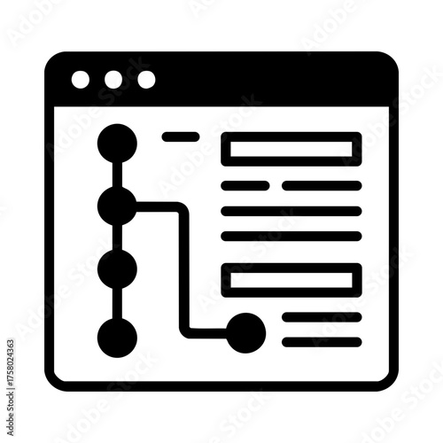 Development flow icon with branching diagram and text