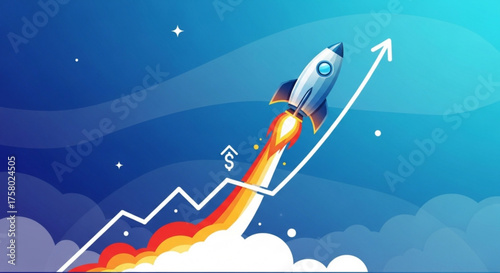 Rocket launching into the sky with a rising graph, symbolizing business growth