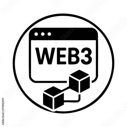 Web3 icon with browser window and blockchain