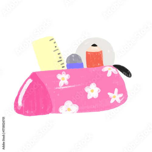 Back to school crayon element design. flower, lamp, star, library, book, apple, study lamp, paper plane, alarm.  cartoon back to school stickers