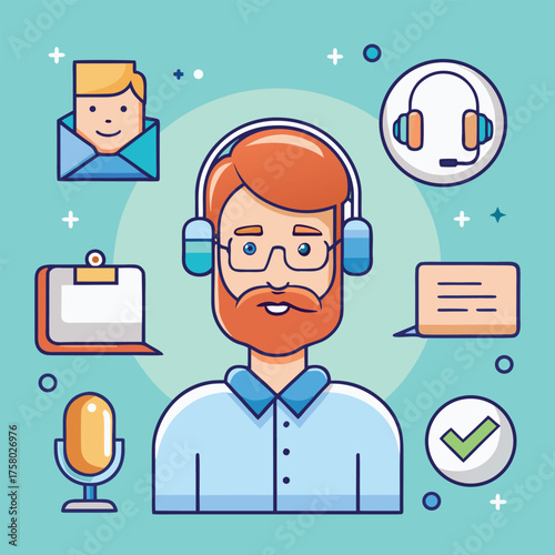 line style icons of help center  headset agent  qu.eps