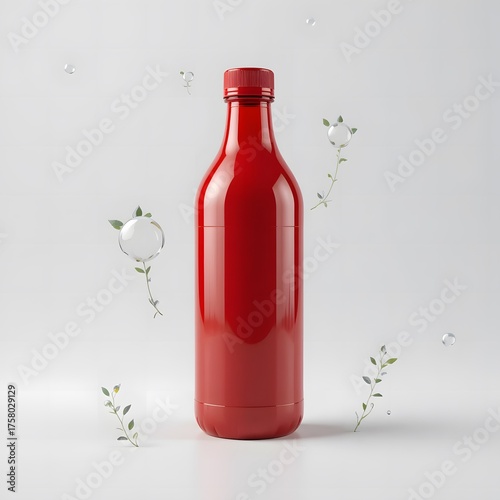 Red Plastic Bottle with Red Label Isolated on White Background | Realistic Product Mockup. 2 liter soda