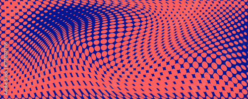 Vibrant Red and Blue Halftone Gradient Wave Background