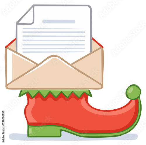 Festive Elf Boot with Letter and Envelope, Winter Holiday Theme