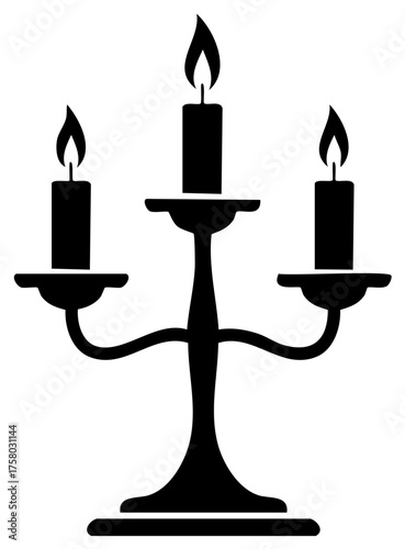 Elegant candelabra with three burning candles silhouette vector icon. Classic decorative candlelight symbol.
