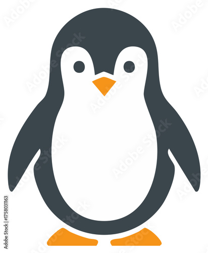 Simple cute cartoon penguin animal icon standing forward vector illustration graphic