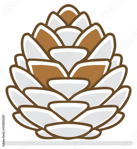 Decorative pinecone vector icon with simple flat design, symbolizing autumn, winter, and holiday seasons.