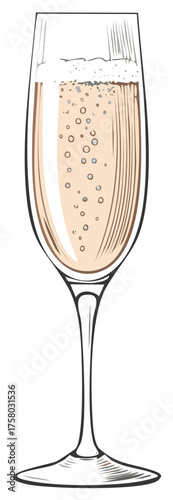 Elegant Champagne Flute Illustration with Sparkling Bubbles for Celebration