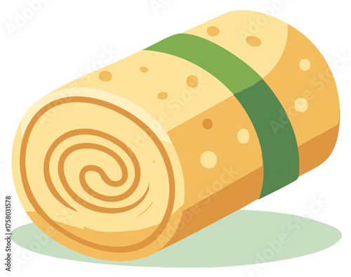 Stylized Japanese Style Omelet Roll, Tamagoyaki, with Green Nori Seaweed Wrap, Freshly Prepared Egg Roll, Tasty and Nutrient Rich Food