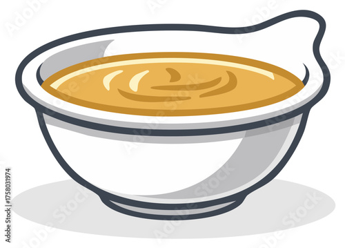 Illustration of Gravy Boat with Light Brown Gravy or Sauce Inside