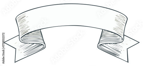 Vintage Hand Drawn Arched Ribbon Banner Illustration with Engraving Style