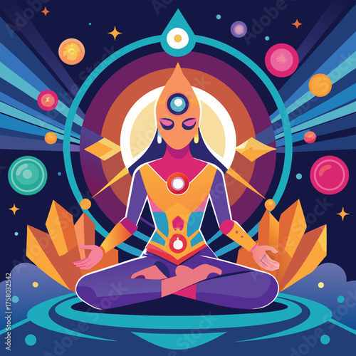 spiritual aura around a meditating figure.eps