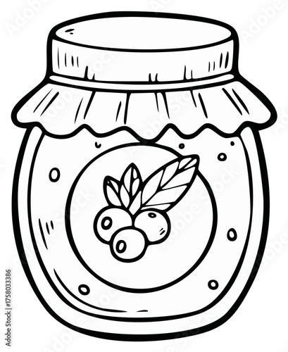 Fruit Preserve in Glass Jar Doodle Style Black Line Drawing Illustration