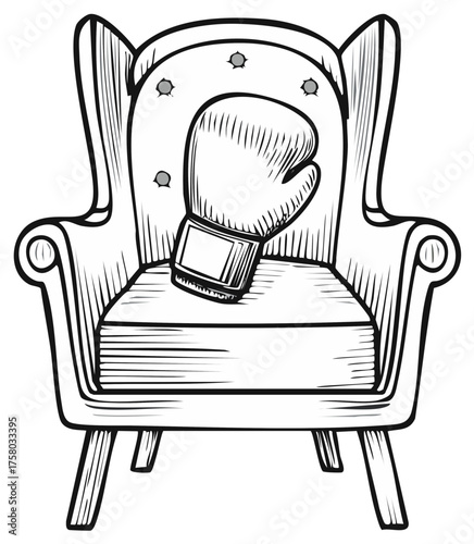 Sketch of Boxing Glove on Wingback Chair Symbol of Retirement Recovery